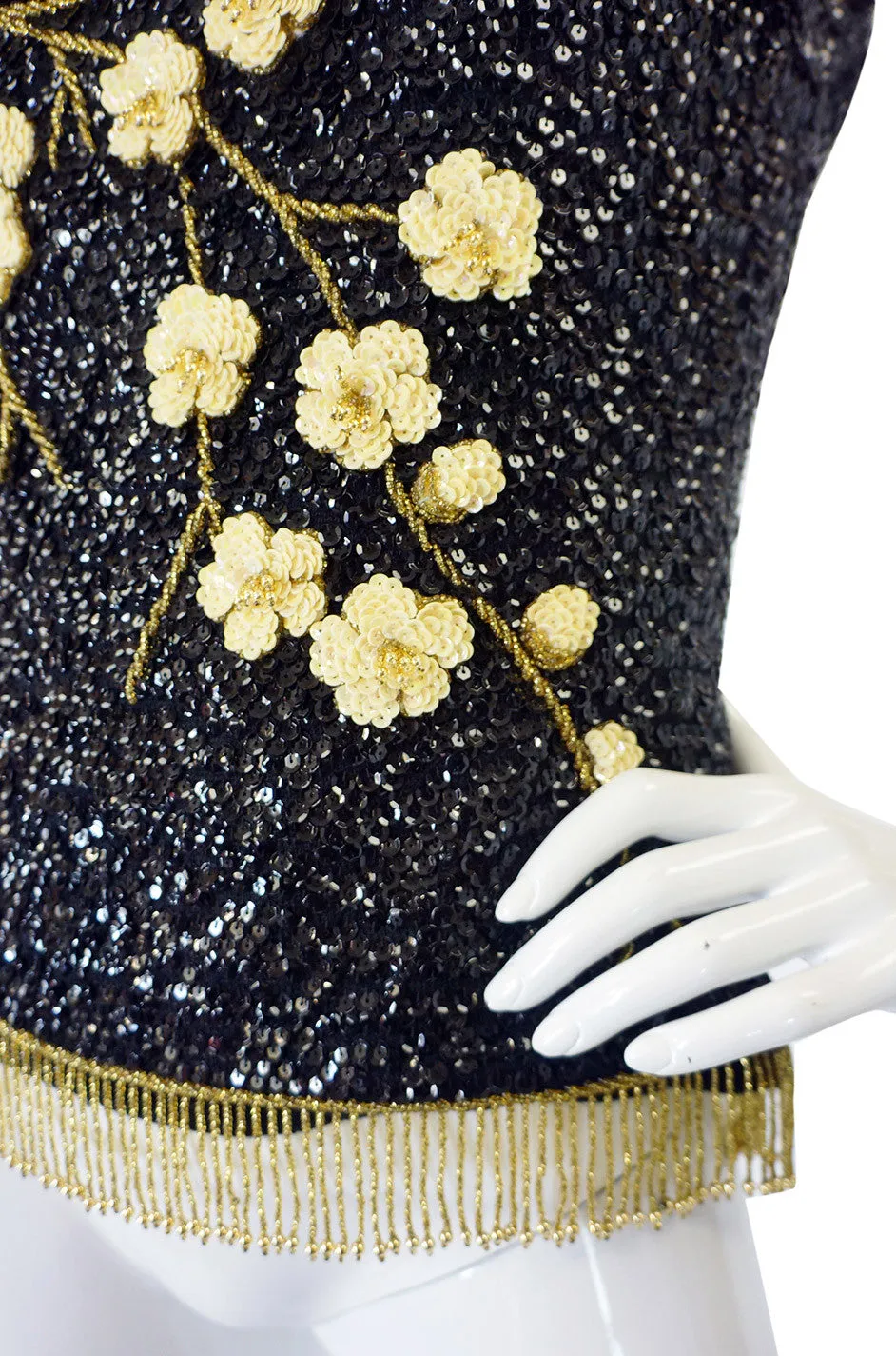 1950s Hand Sequin Shell W 3D Flowers