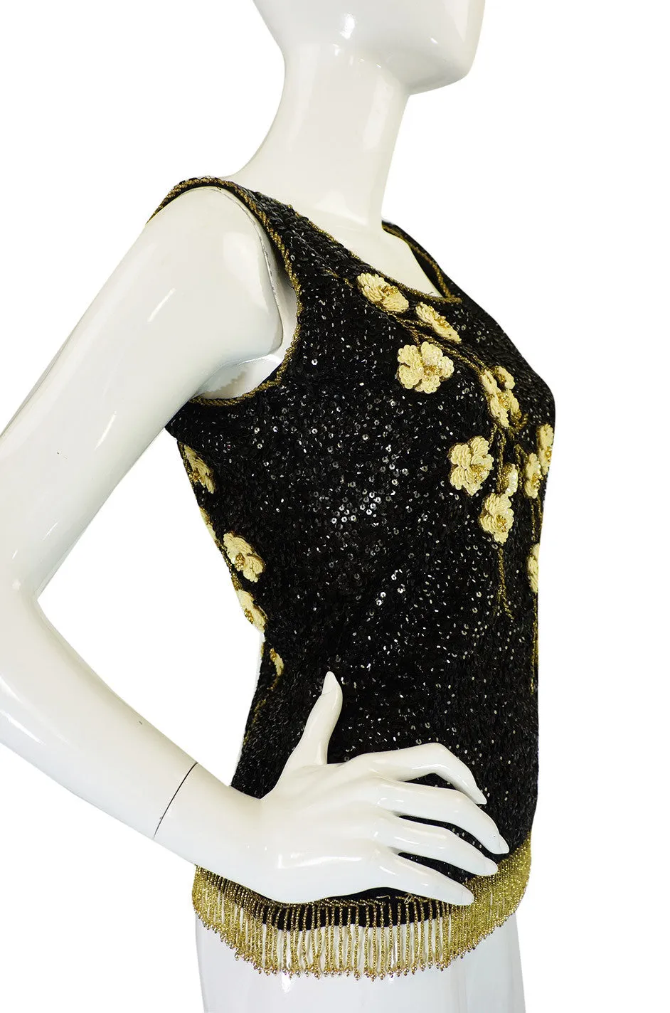 1950s Hand Sequin Shell W 3D Flowers