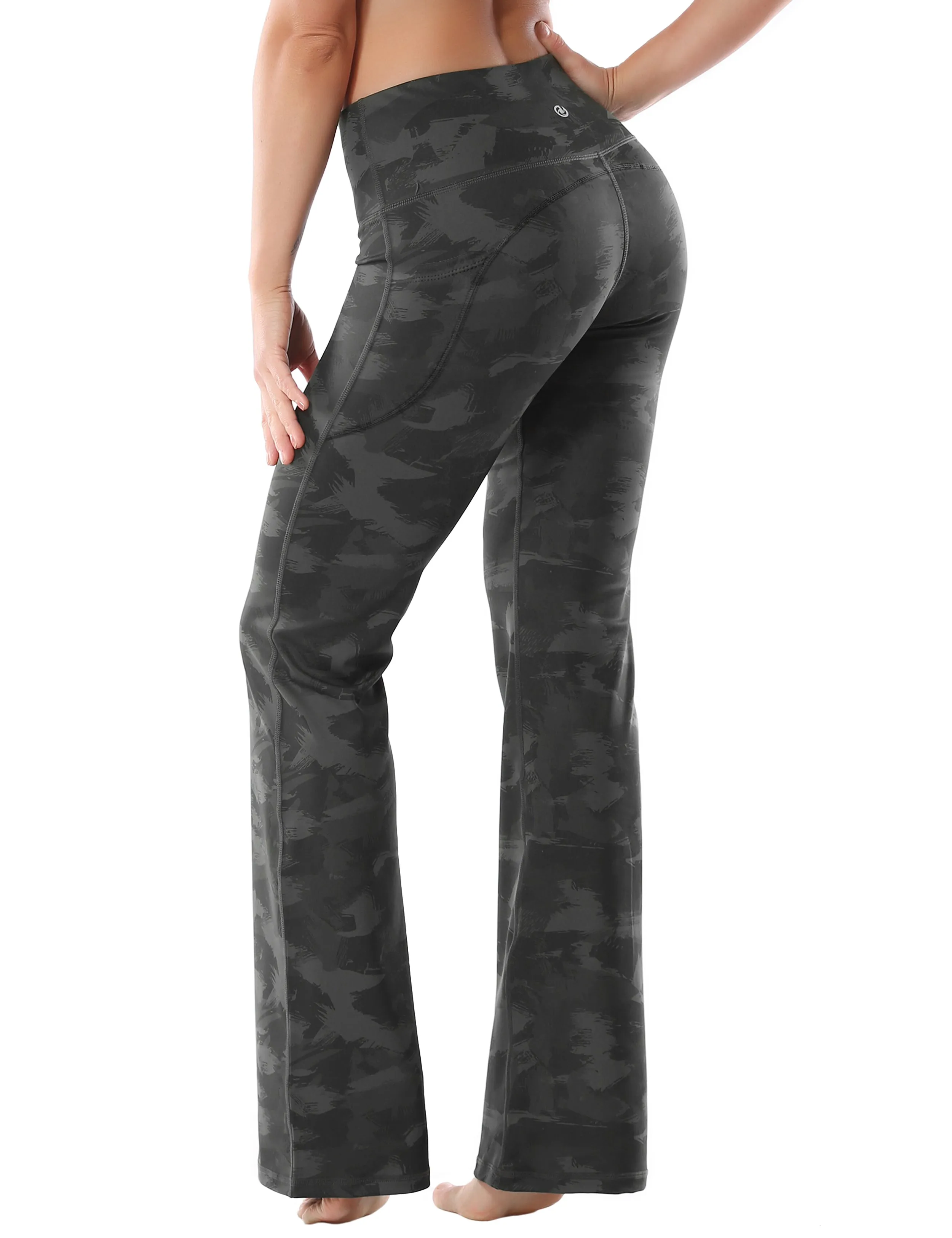 29" 31" 33" 35" 37"  Side Pockets Printed Bootcut Leggings dimgray brushcamo