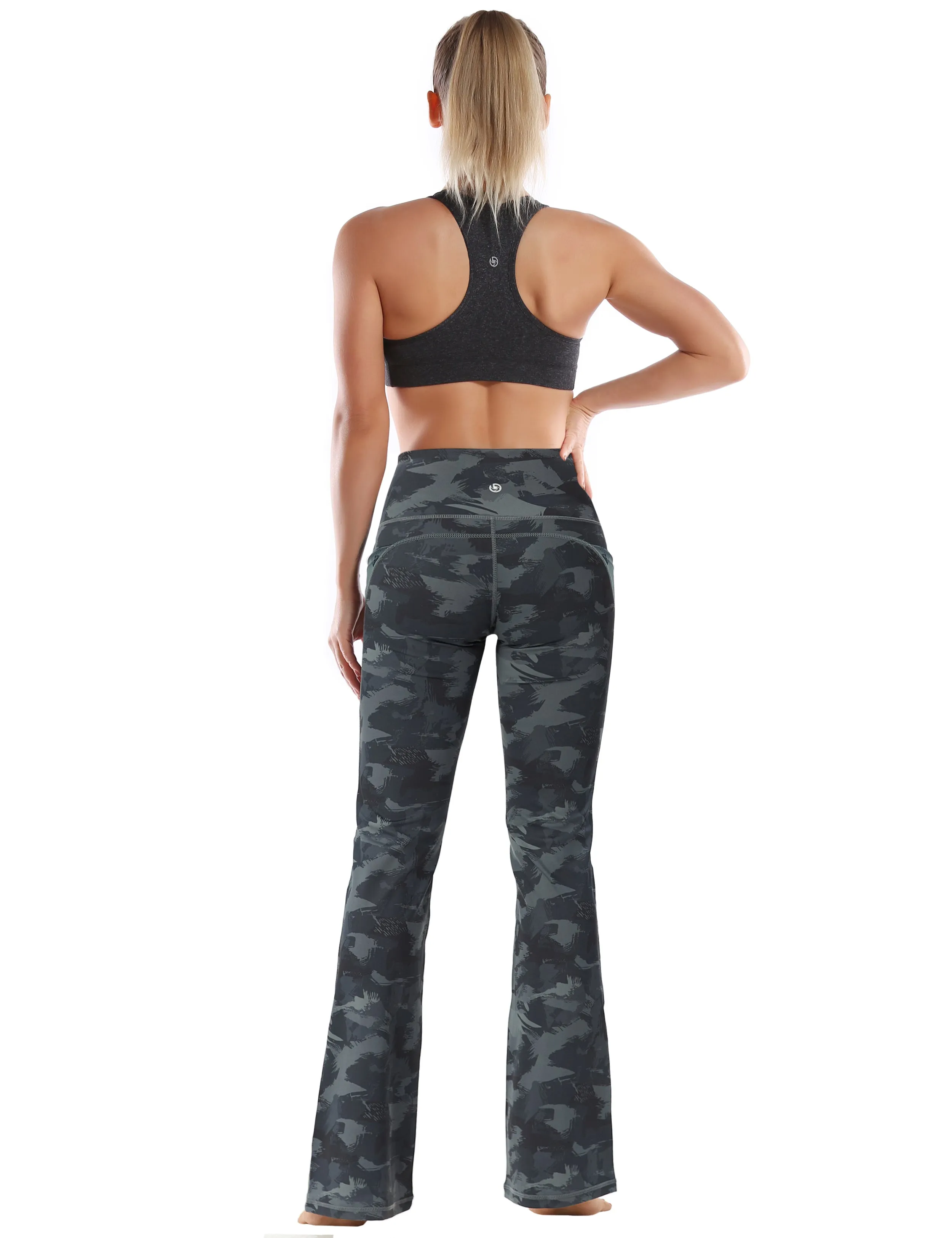 29" 31" 33" 35" 37"  Side Pockets Printed Bootcut Leggings dimgray brushcamo