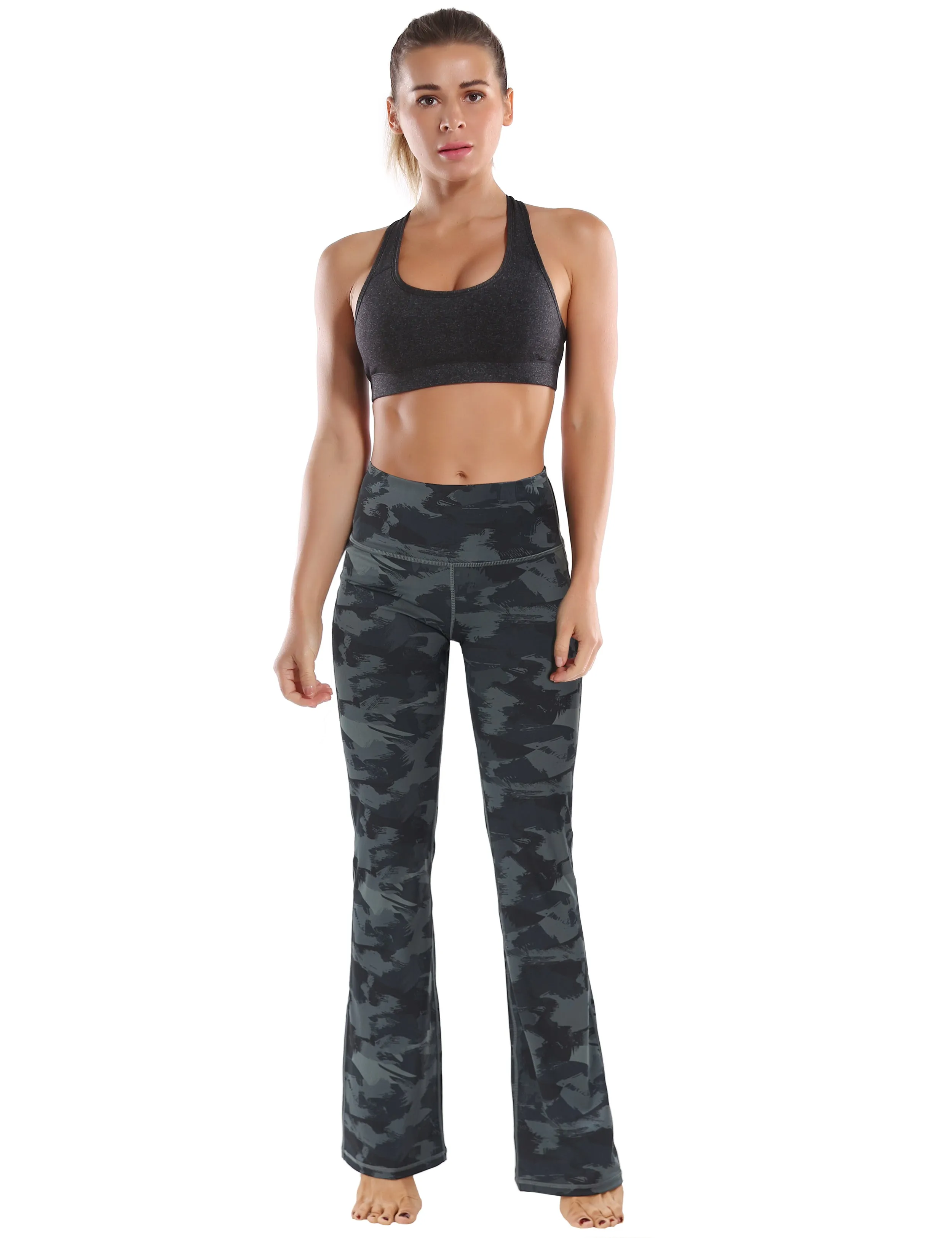 29" 31" 33" 35" 37"  Side Pockets Printed Bootcut Leggings dimgray brushcamo