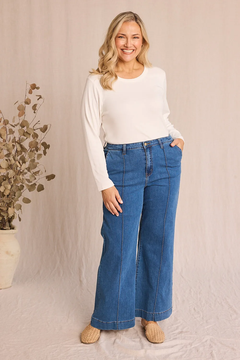 Adrift Denim Wide Leg Jeans in Mid Wash