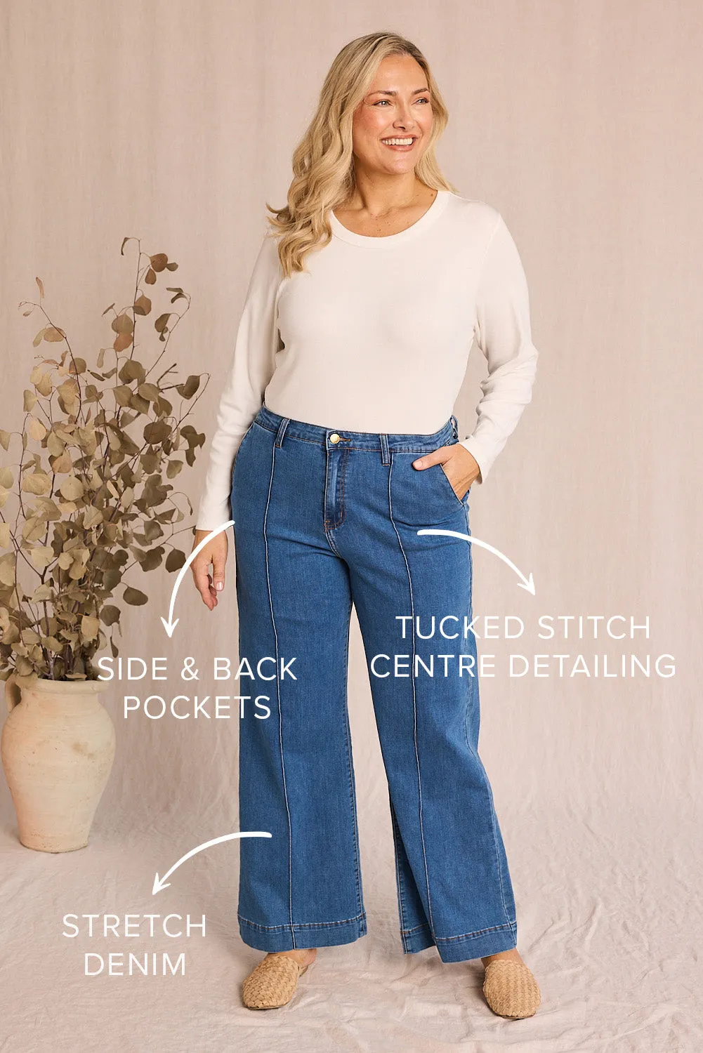 Adrift Denim Wide Leg Jeans in Mid Wash