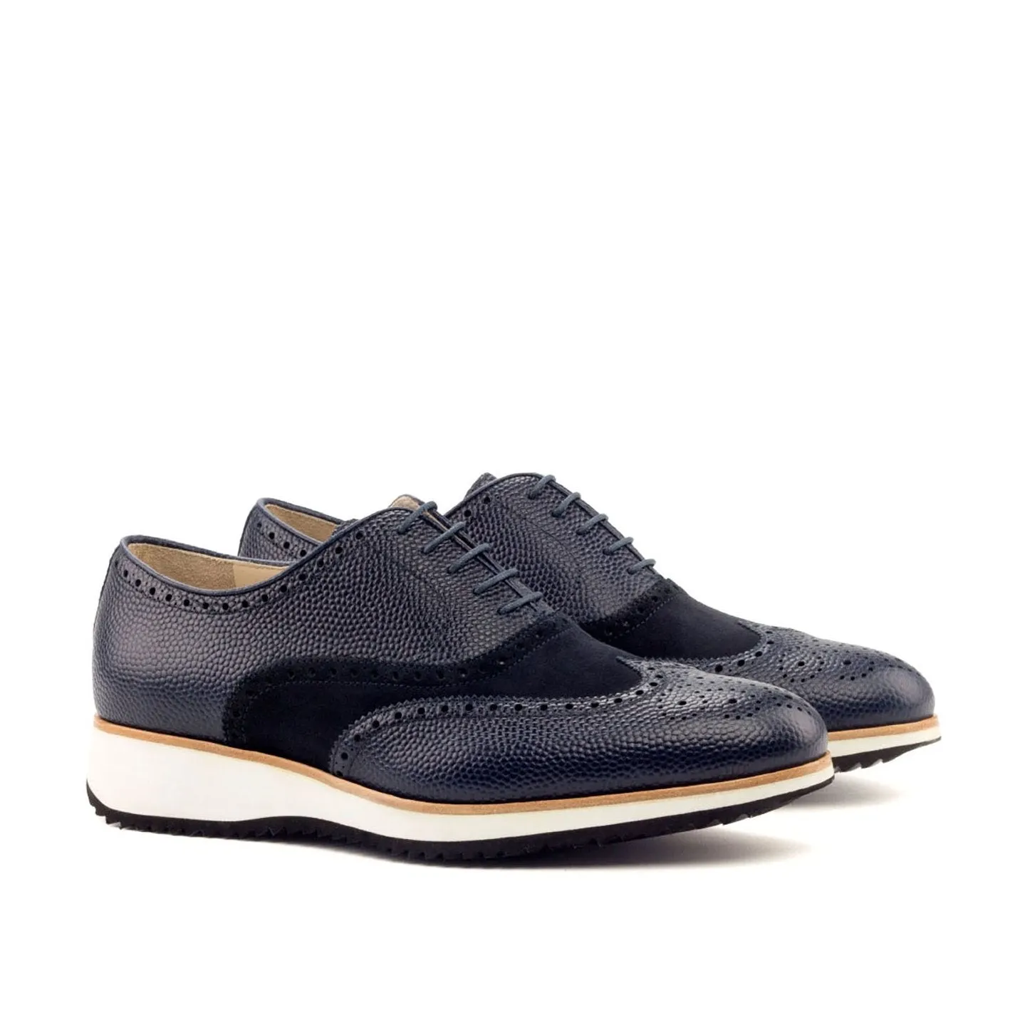 Ambrogio Bespoke Custom Men's Shoes Navy Suede / Full Grain Calf-Skin Leather Brogue Oxfords (AMB1891)