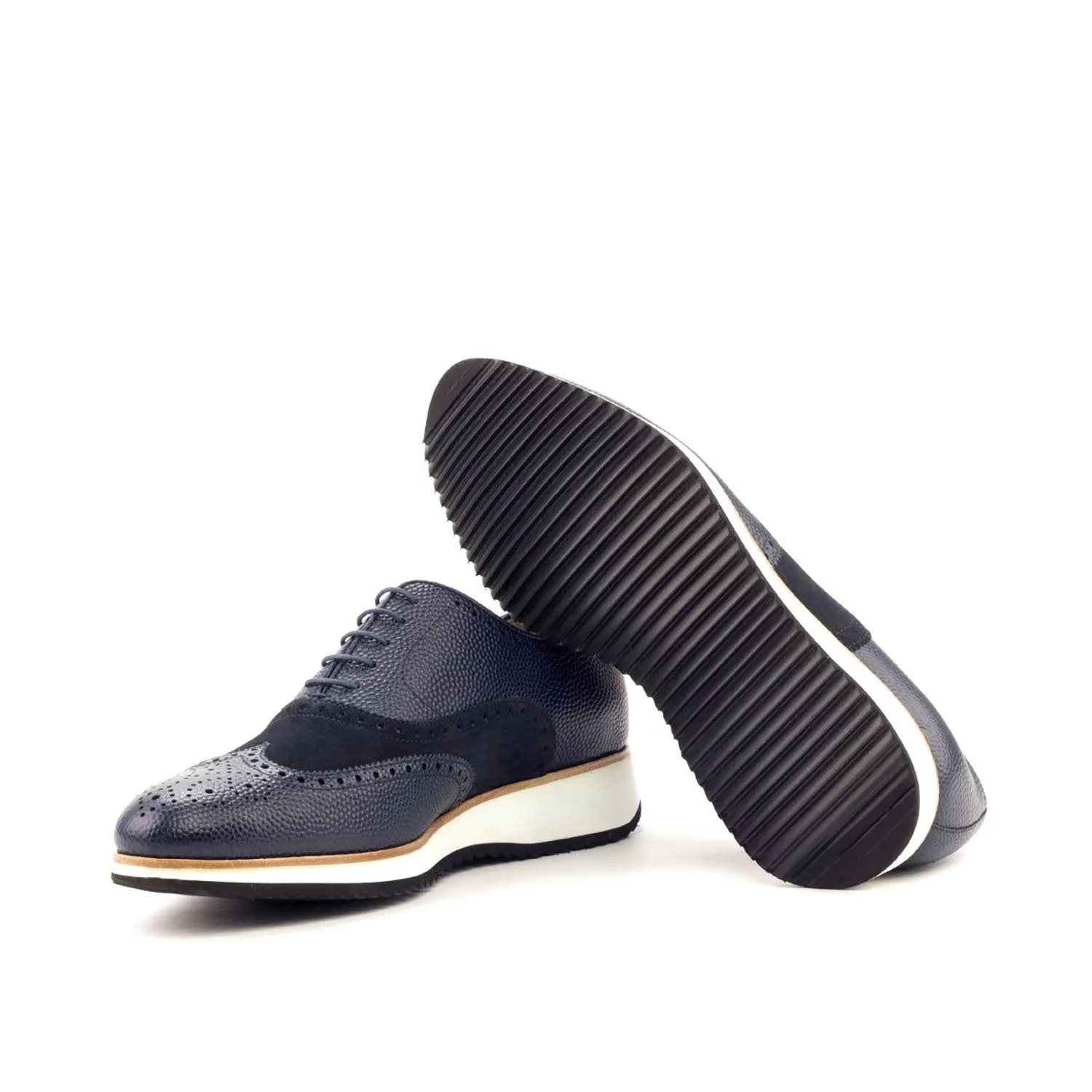 Ambrogio Bespoke Custom Men's Shoes Navy Suede / Full Grain Calf-Skin Leather Brogue Oxfords (AMB1891)