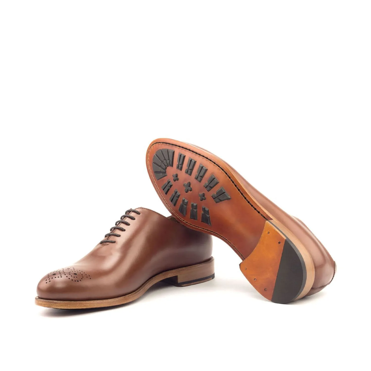 Ambrogio Bespoke Men's Handmade Custom Made Shoes Cognac Polished Calf-SKin Leather Dress Oxfords (AMB1292)