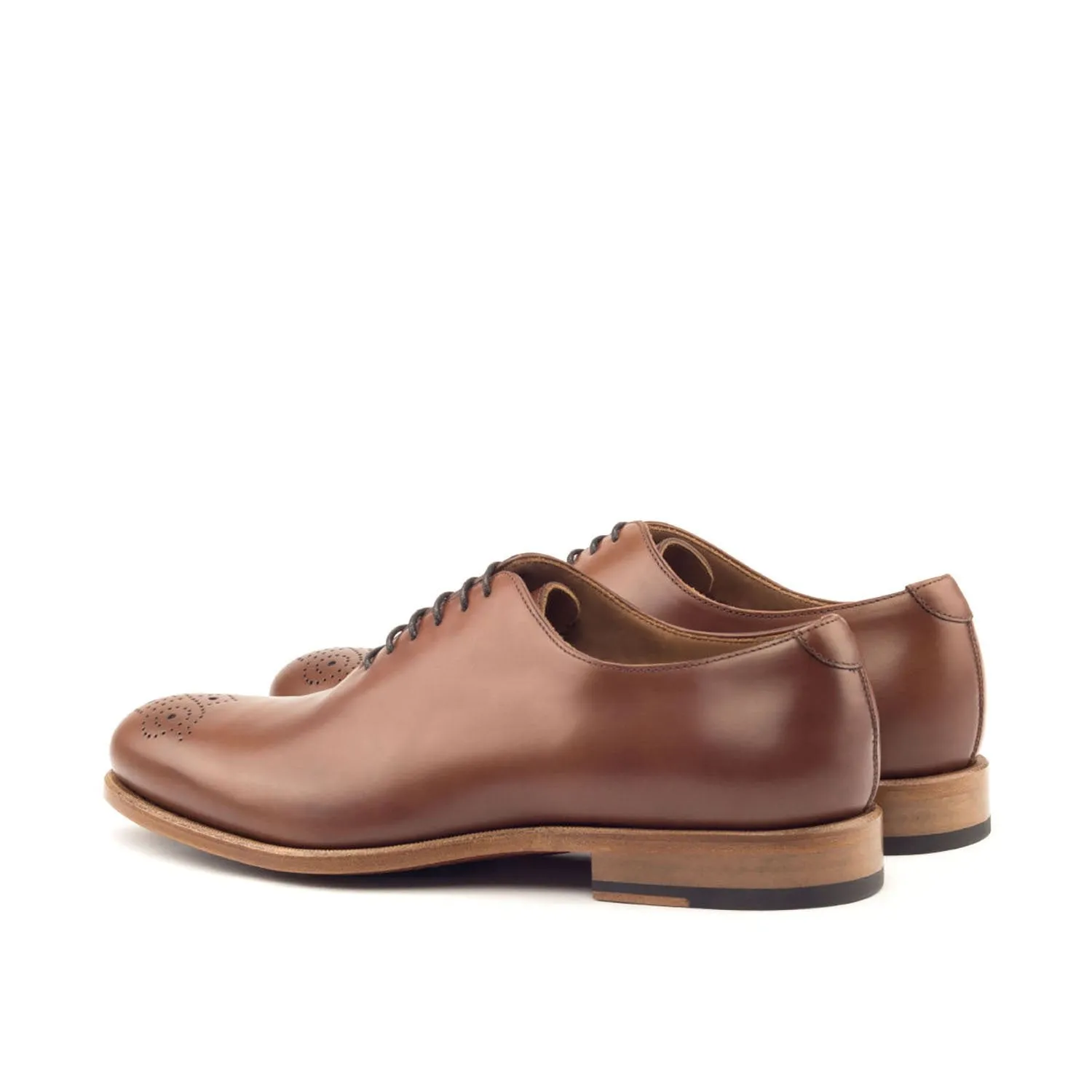 Ambrogio Bespoke Men's Handmade Custom Made Shoes Cognac Polished Calf-SKin Leather Dress Oxfords (AMB1292)