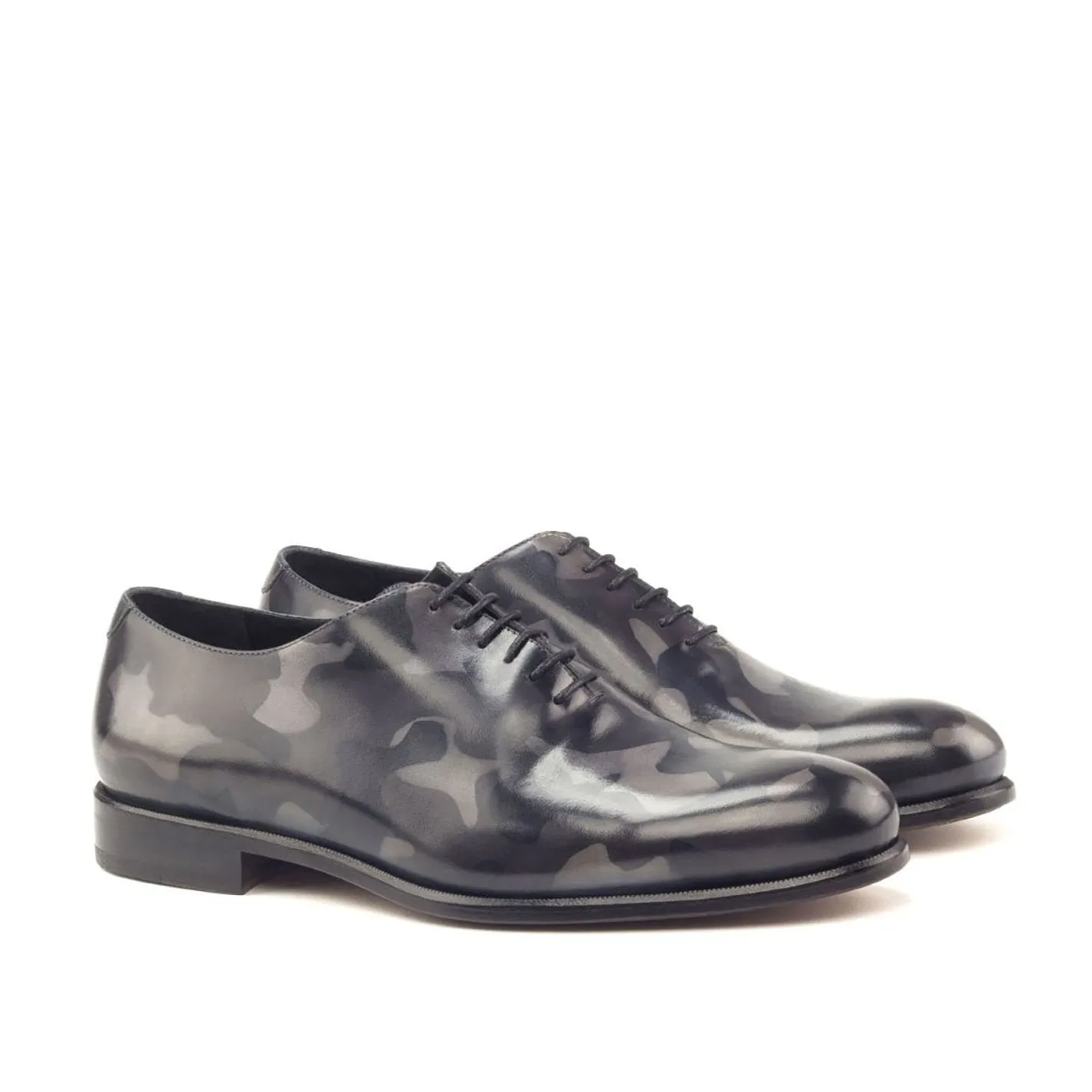 Ambrogio Bespoke Men's Handmade Custom Made Shoes Gray Camo Patina Leather Dress Oxfords (AMB1297)