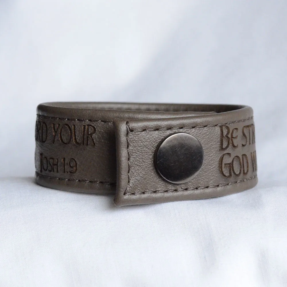 Be Strong and Courageous, Joshua 1:9 – Engraved Italian Leather Bracelet, Black