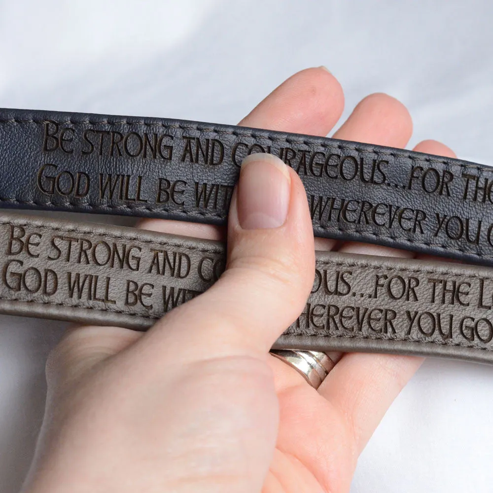 Be Strong and Courageous, Joshua 1:9 – Engraved Italian Leather Bracelet, Black