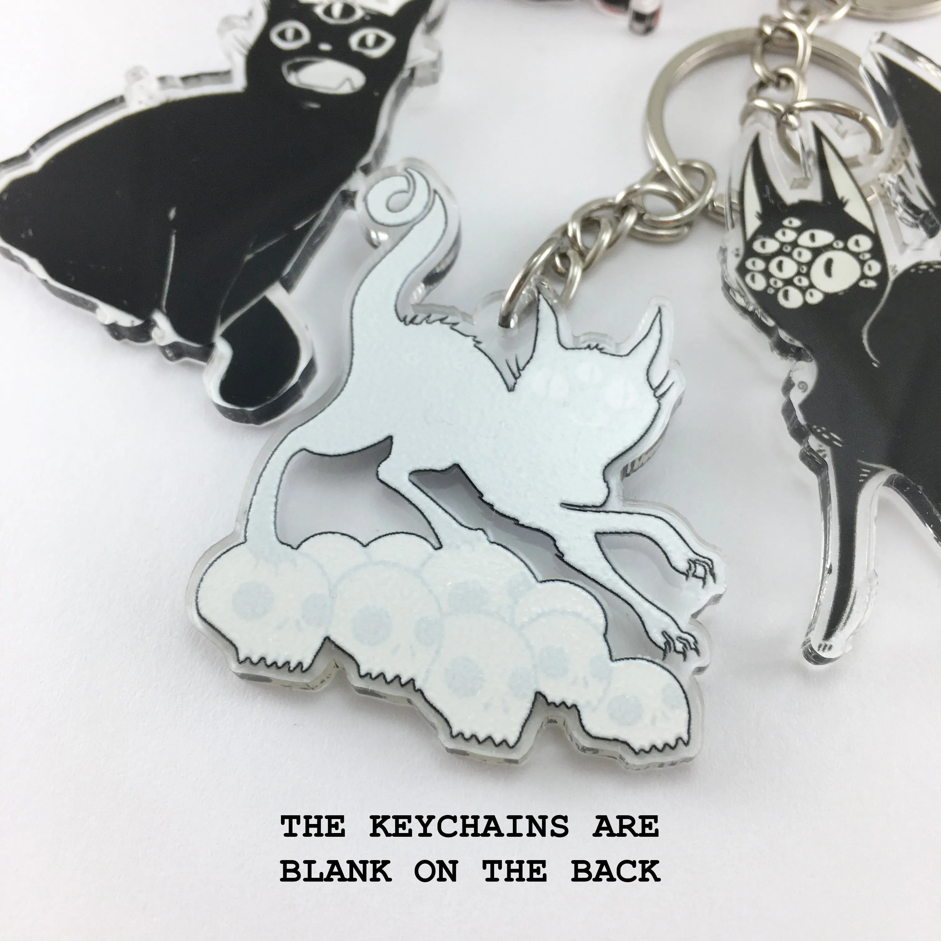 Black Cat On Skulls, Keychain