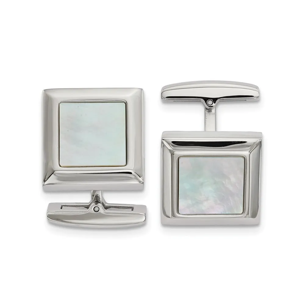 Chisel Stainless Steel Polished Mother of Pearl Square Cufflinks