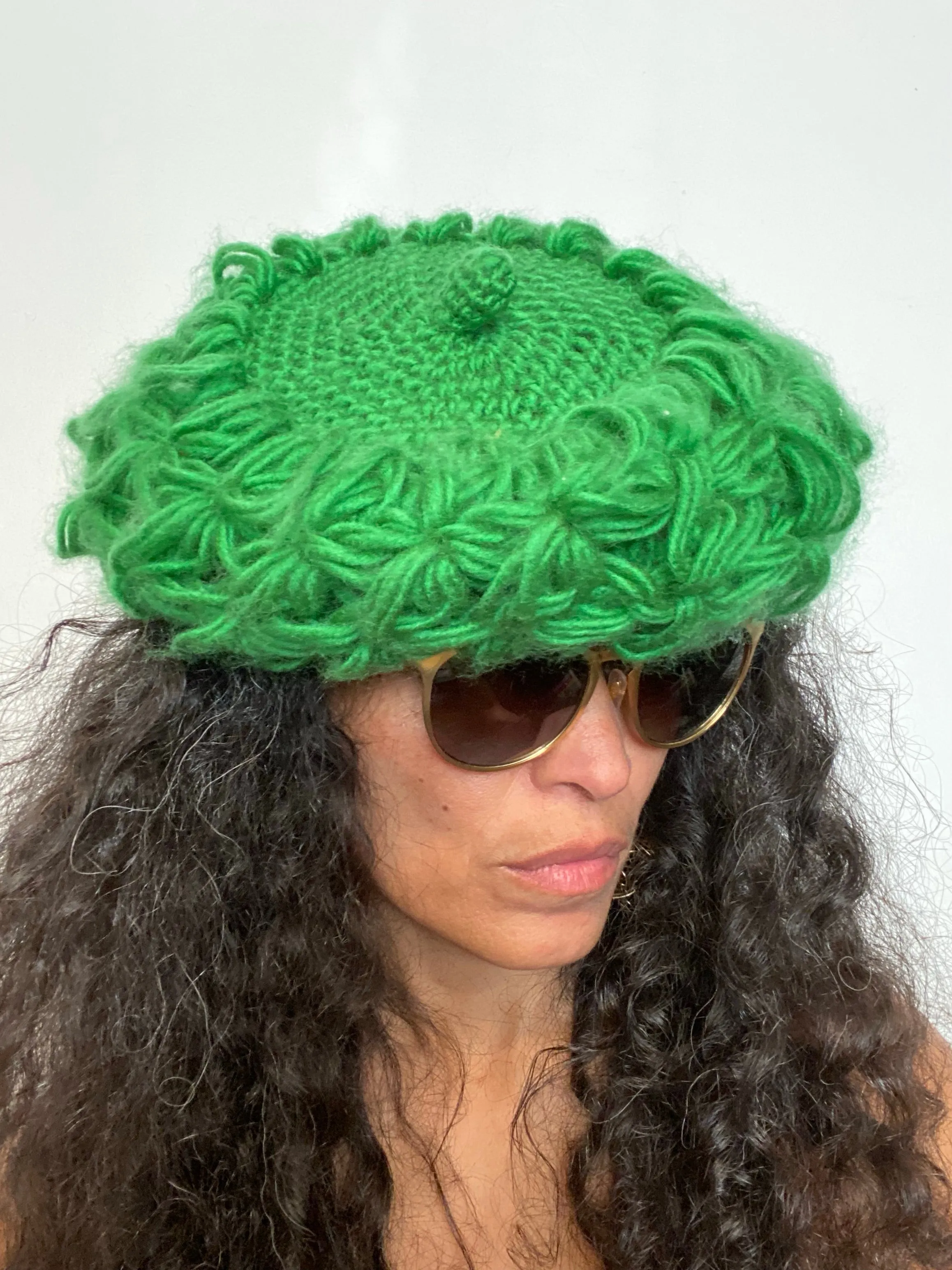 Chunky Green Knit Beret