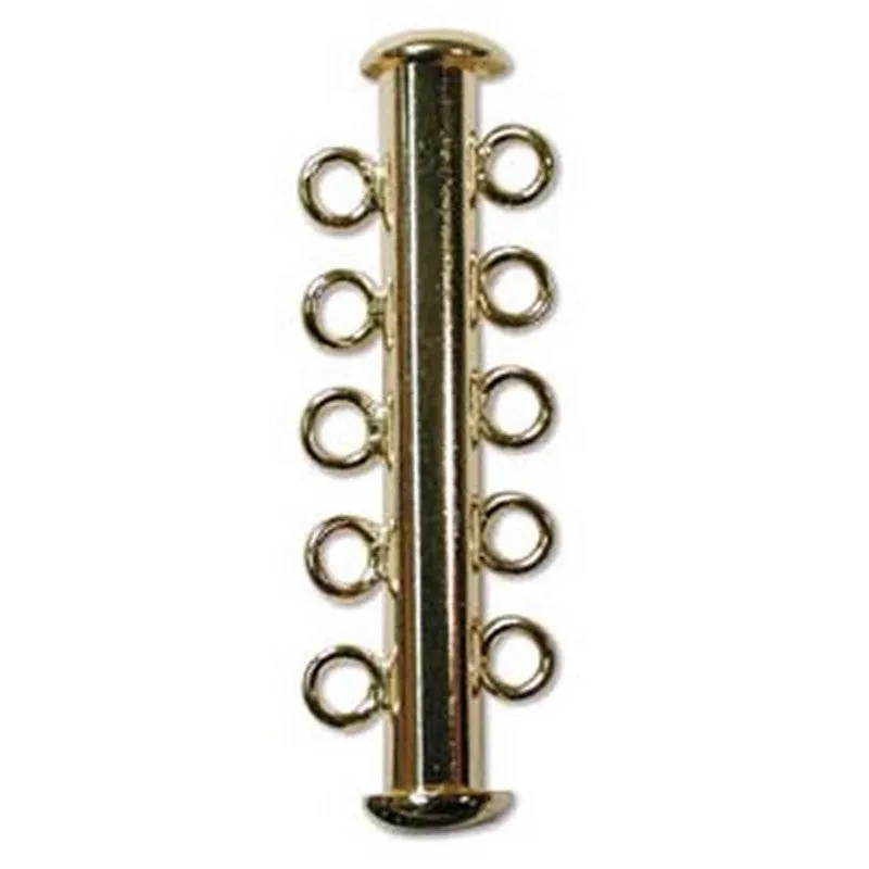 Clasp-31mm Five Ring Tube Clasp-Multi Strand-Gold-Quantity 1