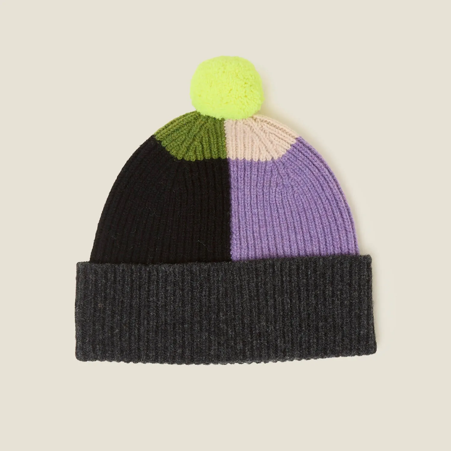 Colour Block Beanie - Neon Yellow