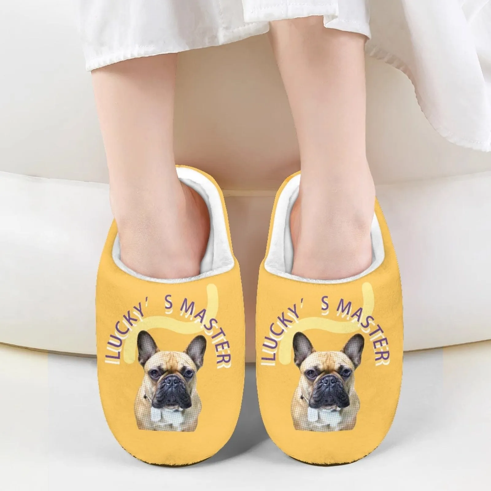 Custom Pet Face&Text Multicolor Cotton Slippers for Adult&Kids Personalized Non-Slip Slippers Warm House Shoes