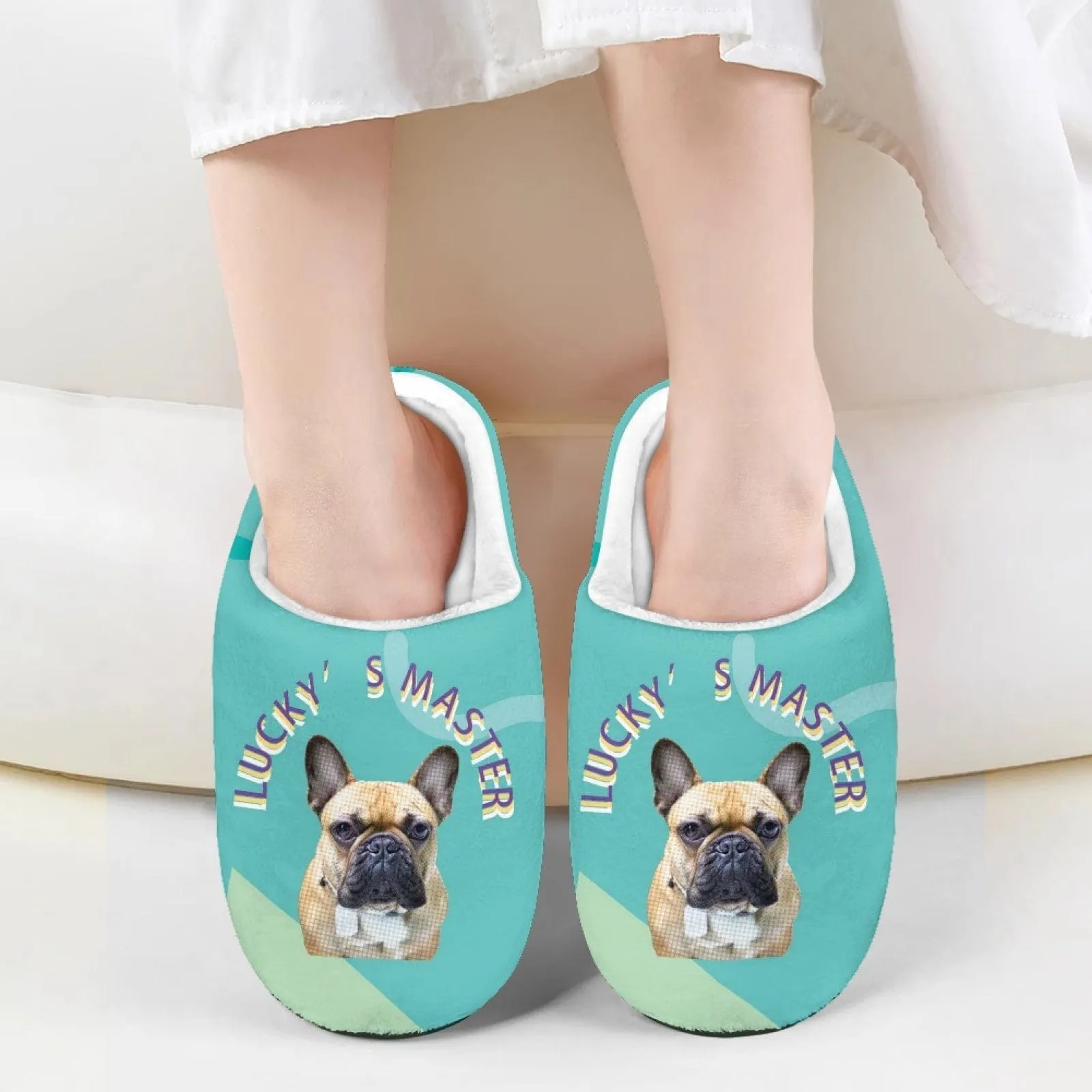 Custom Pet Face&Text Multicolor Cotton Slippers for Adult&Kids Personalized Non-Slip Slippers Warm House Shoes