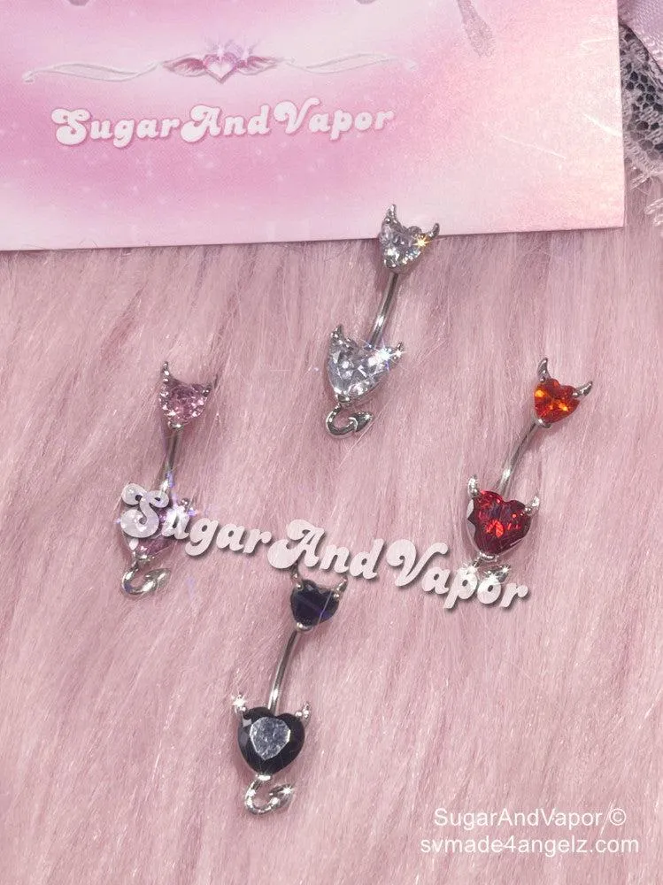 Double Bling Devil Hearts Cute Belly Ring