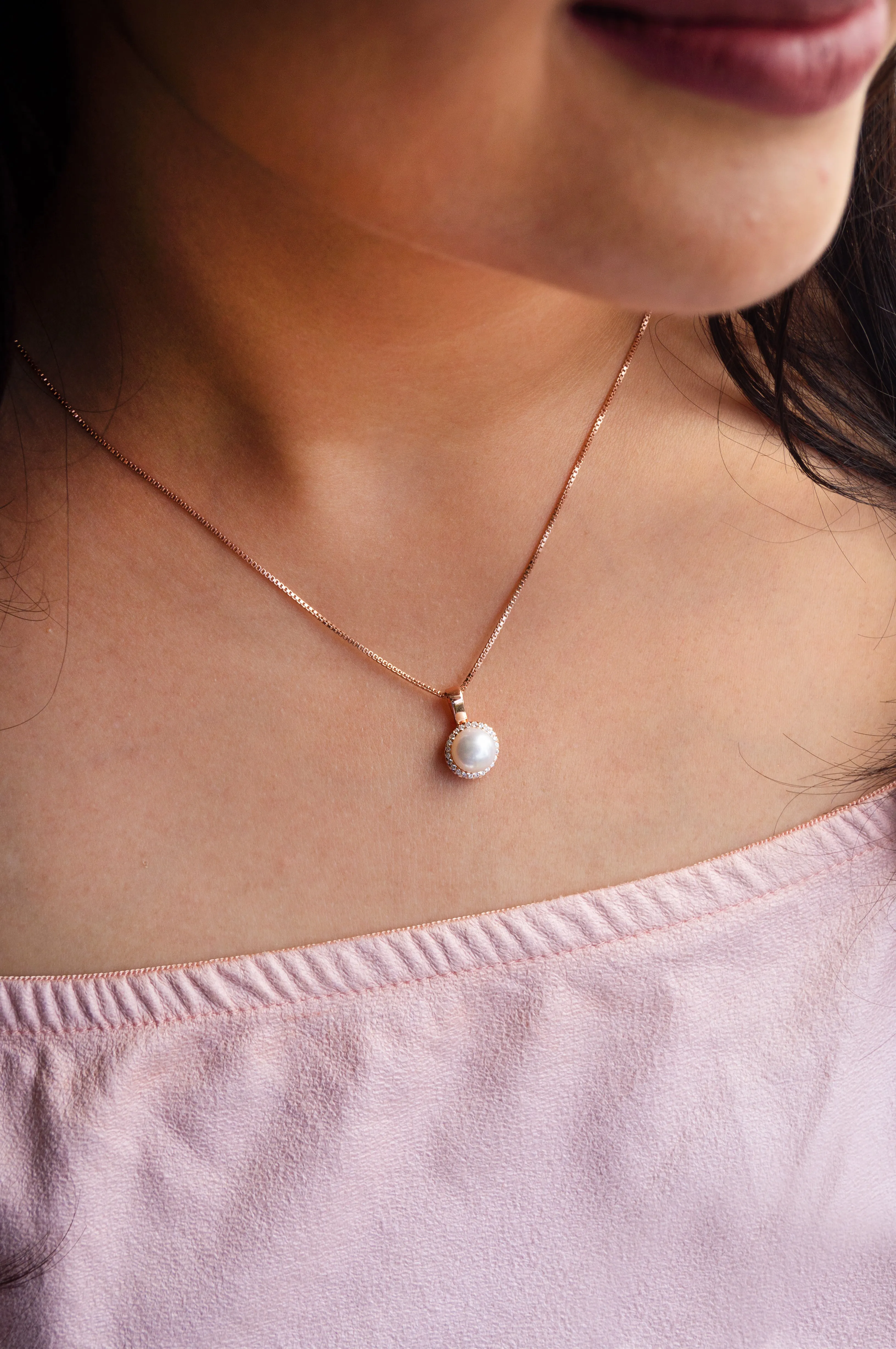 Encircled Pearl Rose Gold Plated Sterling Silver Pendant