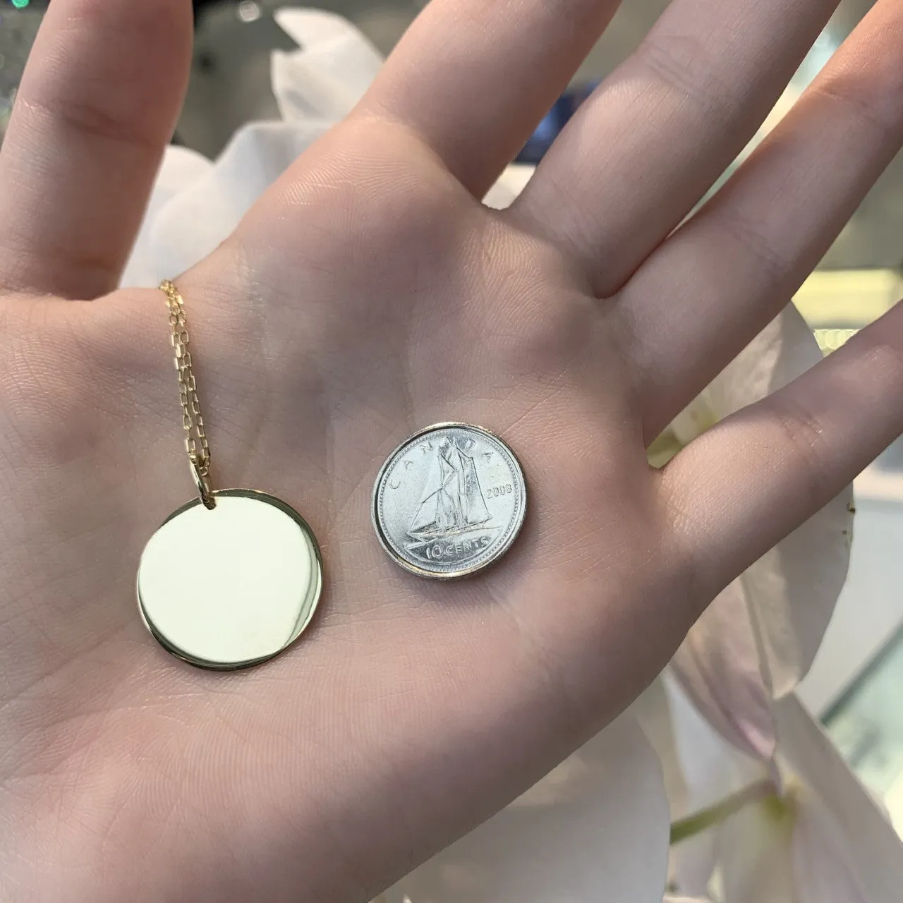 Engravable Circle- 10K Gold Round Disk Necklace