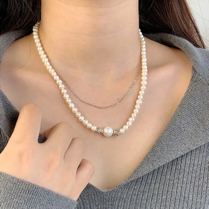 Extra Long Heart Clasp Real Pearl Chain Necklace