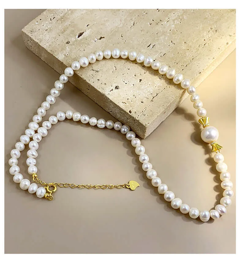 Extra Long Heart Clasp Real Pearl Chain Necklace