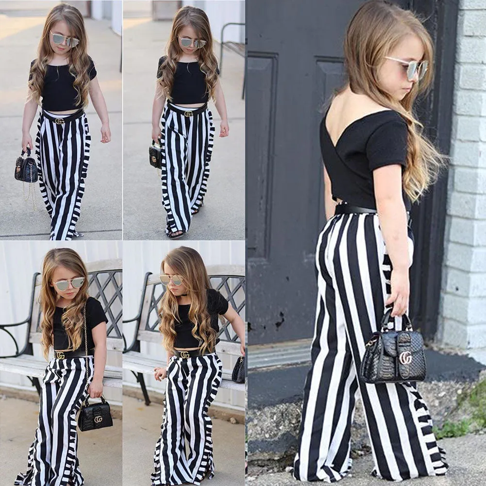 Girls Wide Striped Pants   Top Set