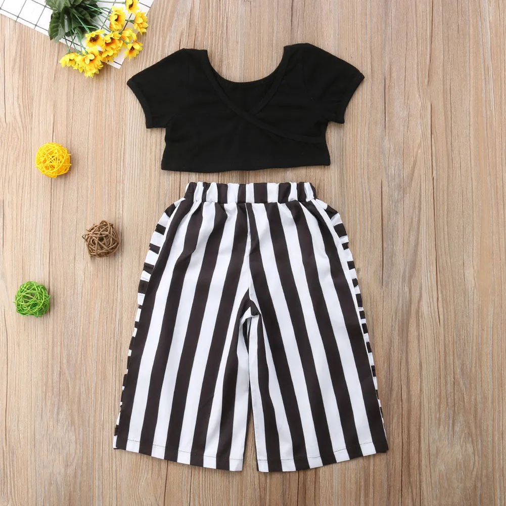 Girls Wide Striped Pants   Top Set