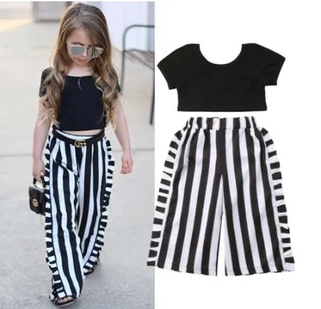 Girls Wide Striped Pants   Top Set