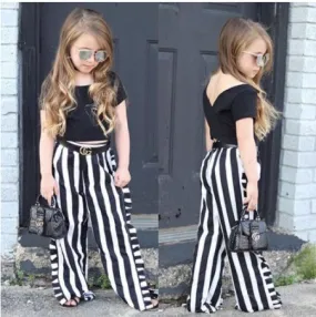 Girls Wide Striped Pants   Top Set