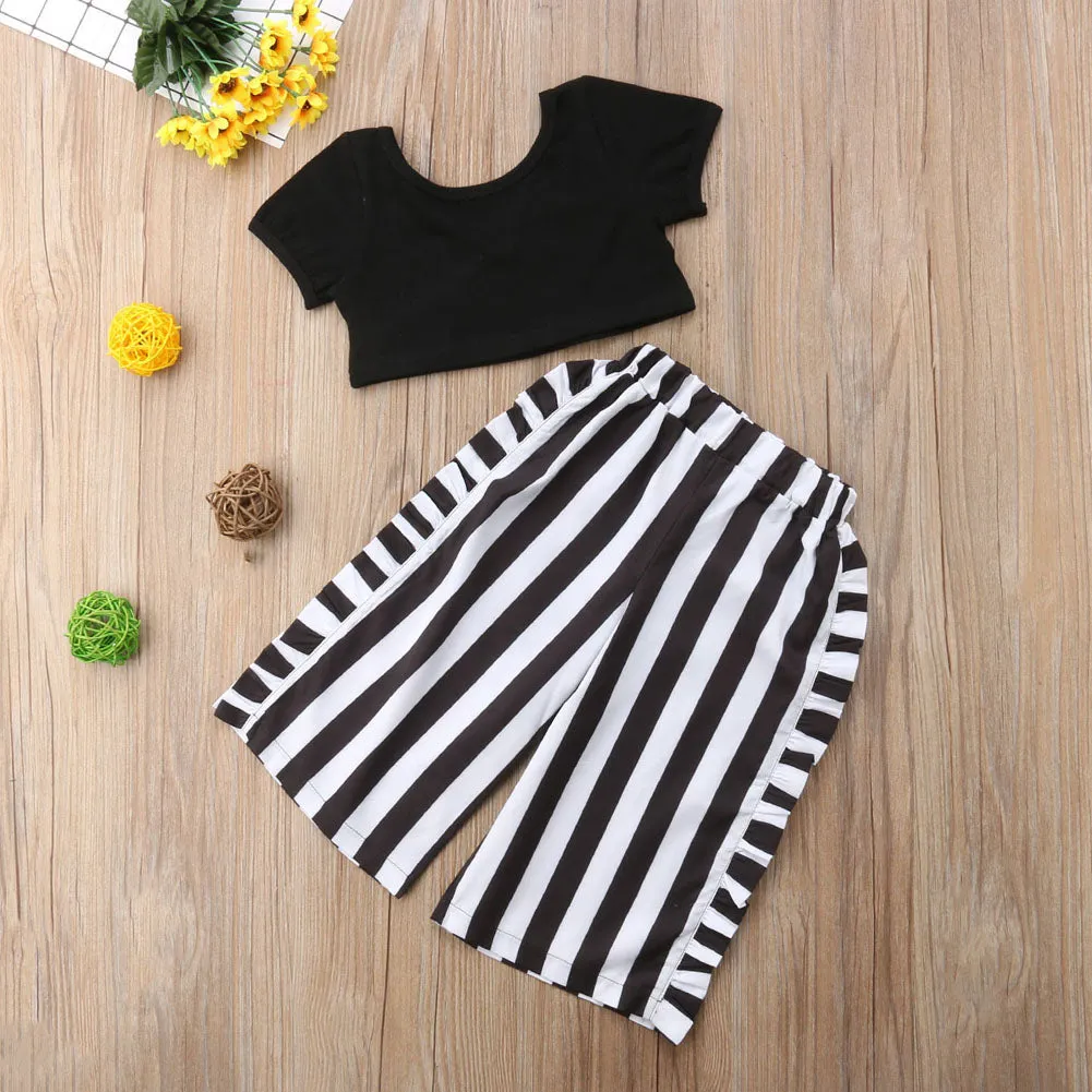 Girls Wide Striped Pants   Top Set