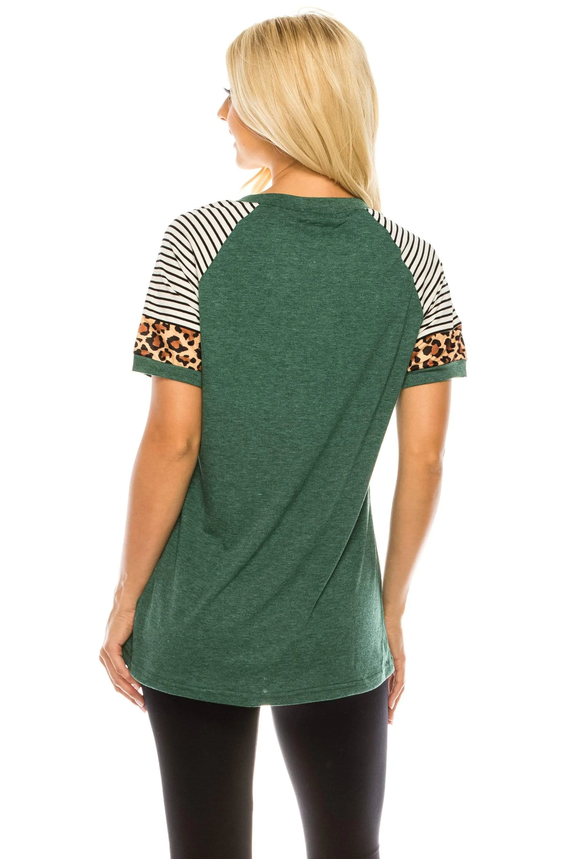 Haute Edition Women's Crew Neck Color Block Leopard Top. Plue Sizes Available