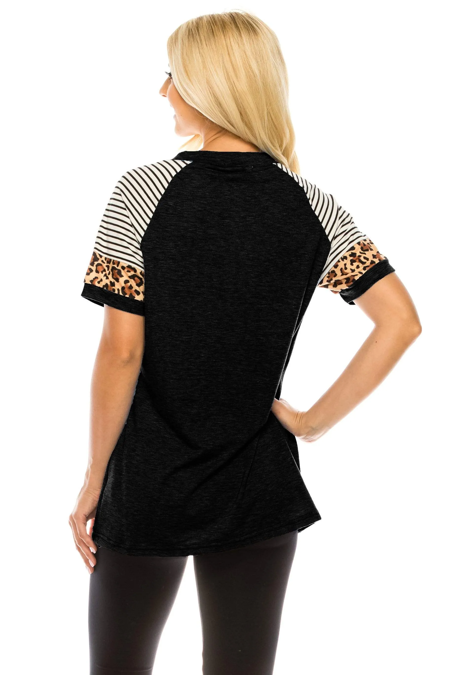 Haute Edition Women's Crew Neck Color Block Leopard Top. Plue Sizes Available