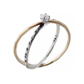 J and I Gold Silver Crisscross CZ Bands Ring