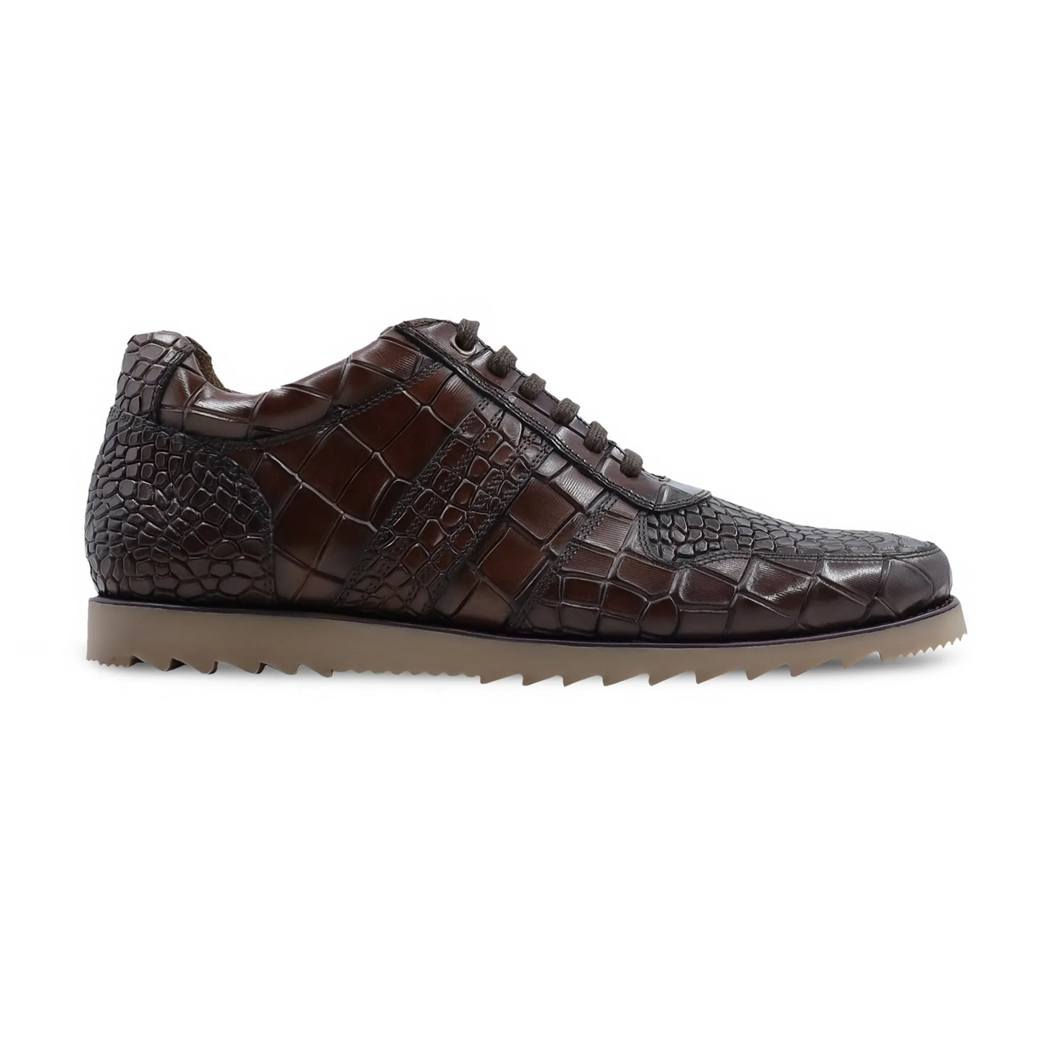 Langfoss - Men's Brown Crocodile Printed Calf Leather Jogger