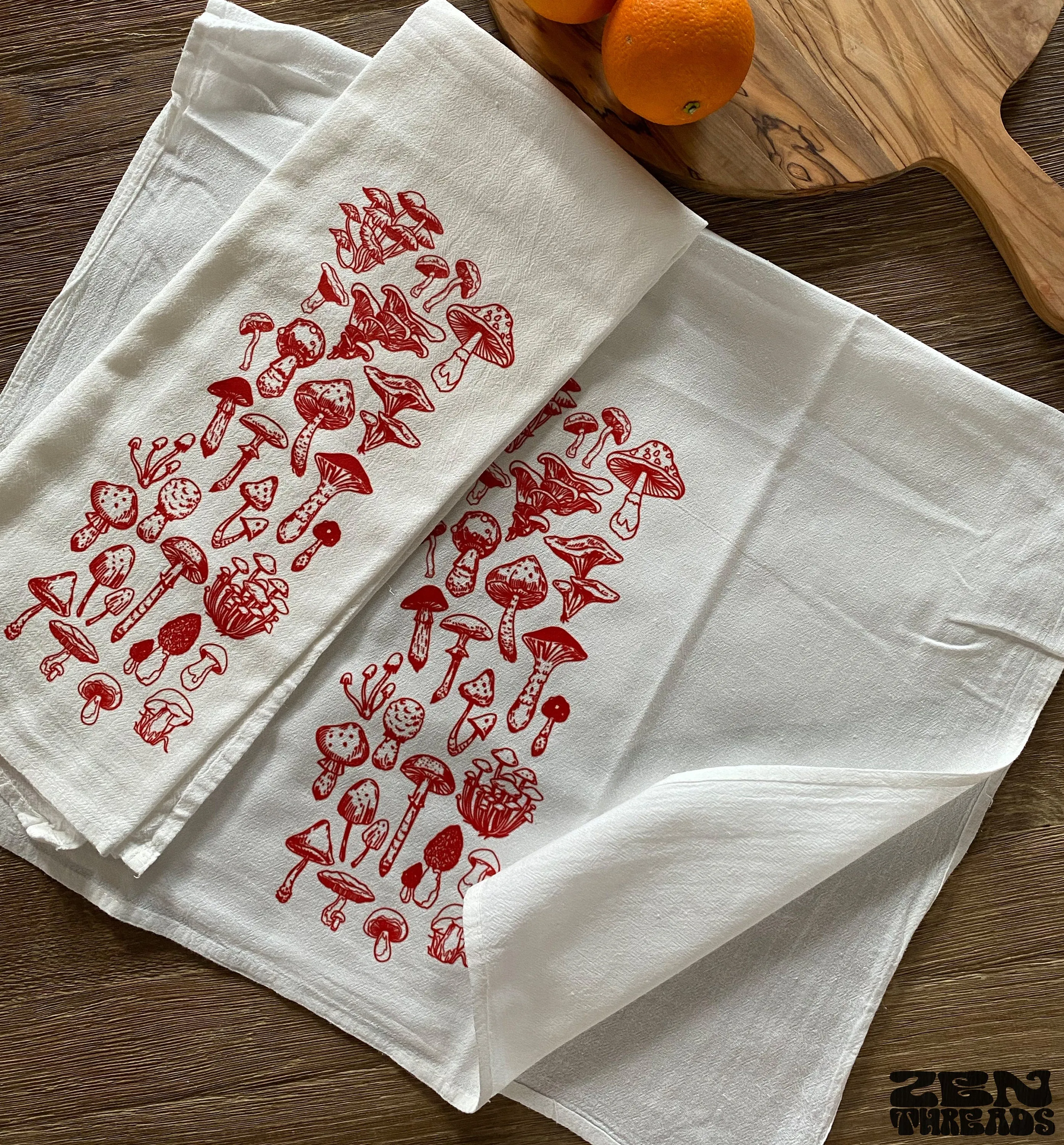 Large Flour Sack Towel Red Mushrooms Fungi Bar Kitchen Gift Organic Natural Cotton tea towel gift