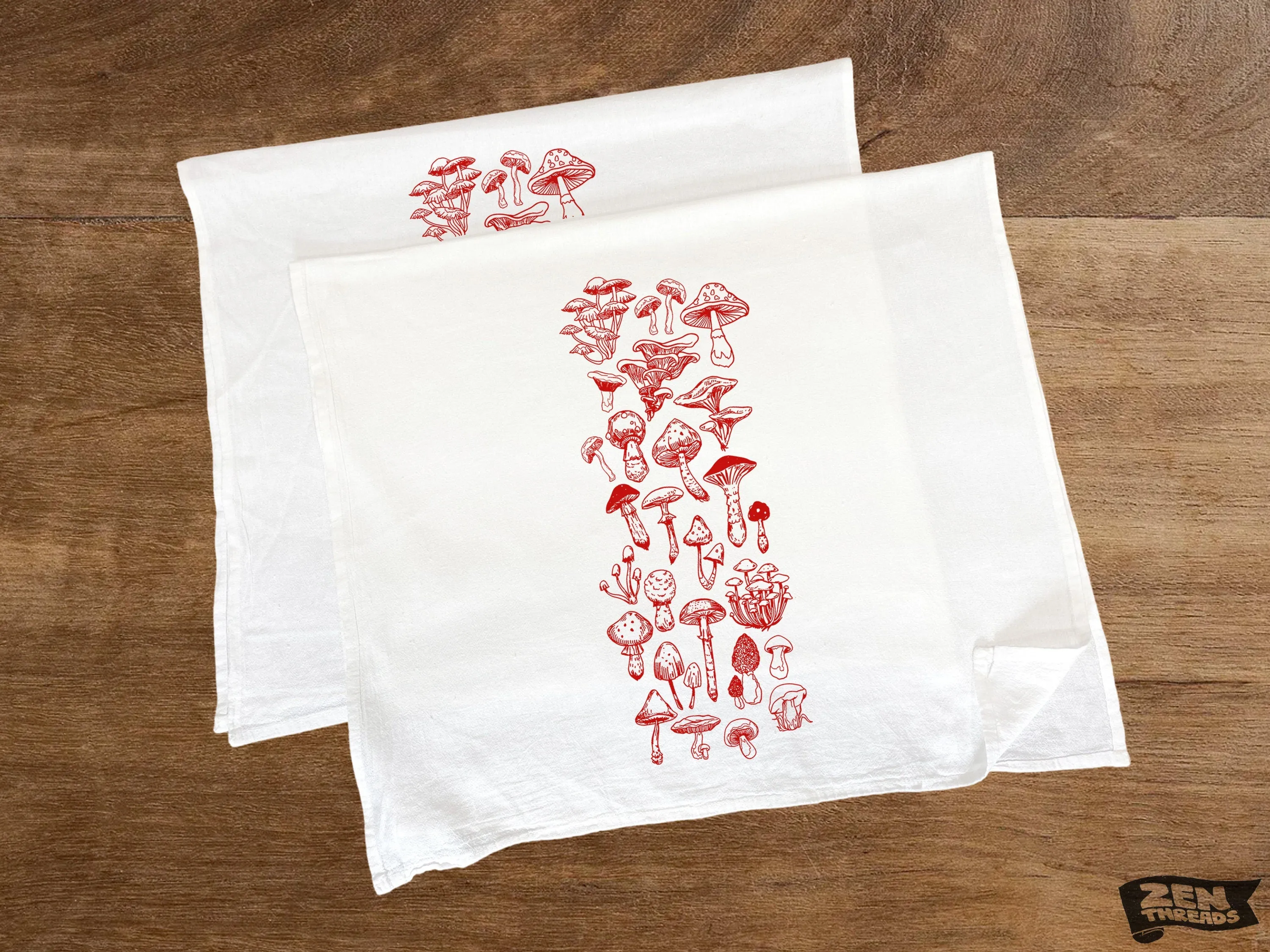 Large Flour Sack Towel Red Mushrooms Fungi Bar Kitchen Gift Organic Natural Cotton tea towel gift