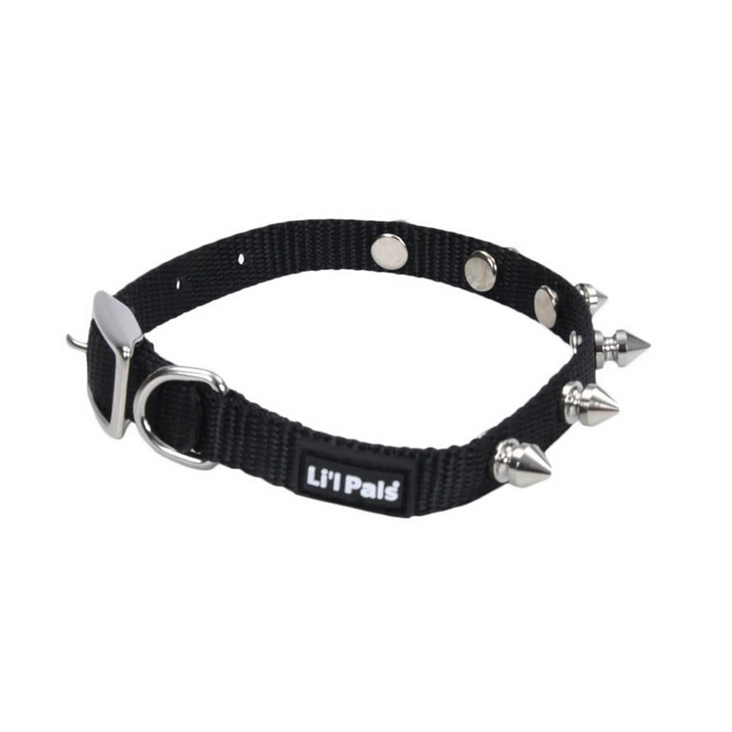 Li'l Pals Spiked Nylon Dog Collar, Black, Petite X-Small