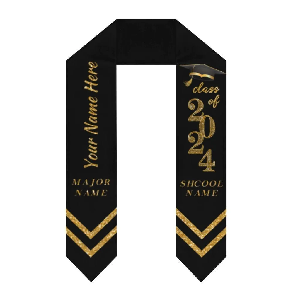 【Limited Time Discount】Custom Name Gold And Black Graduation Stoles Sash Class of 2024 Graduation Gift