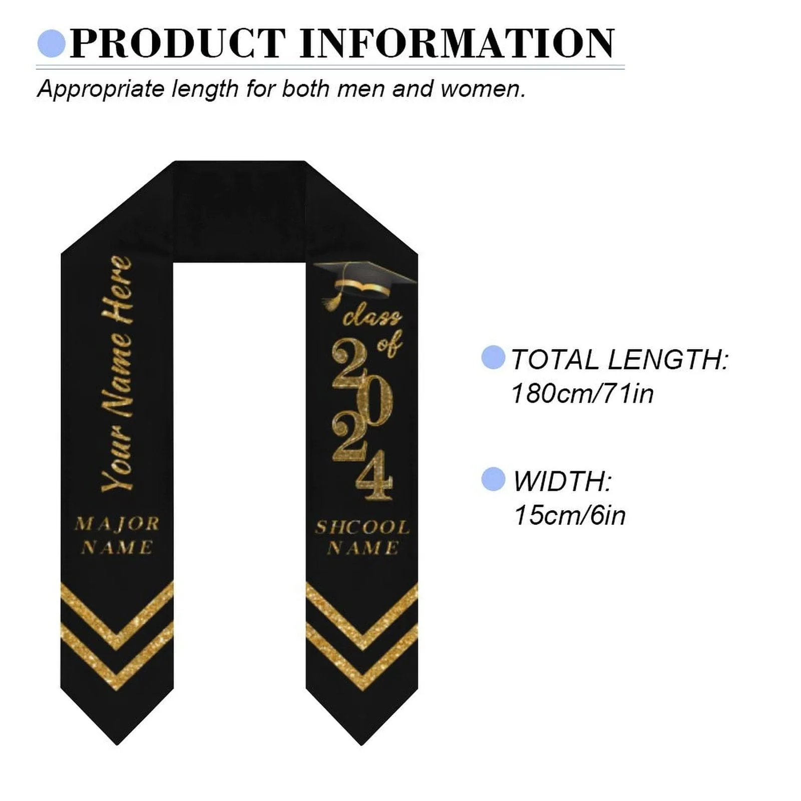 【Limited Time Discount】Custom Name Gold And Black Graduation Stoles Sash Class of 2024 Graduation Gift