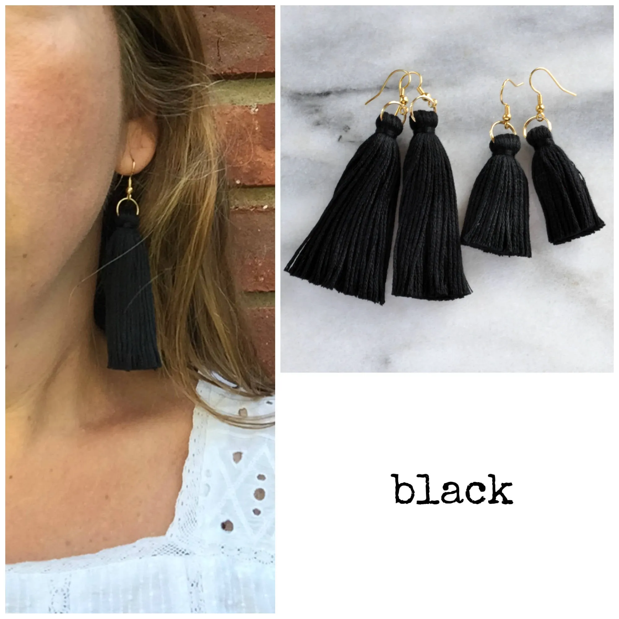 Long Black Tassel Earrings