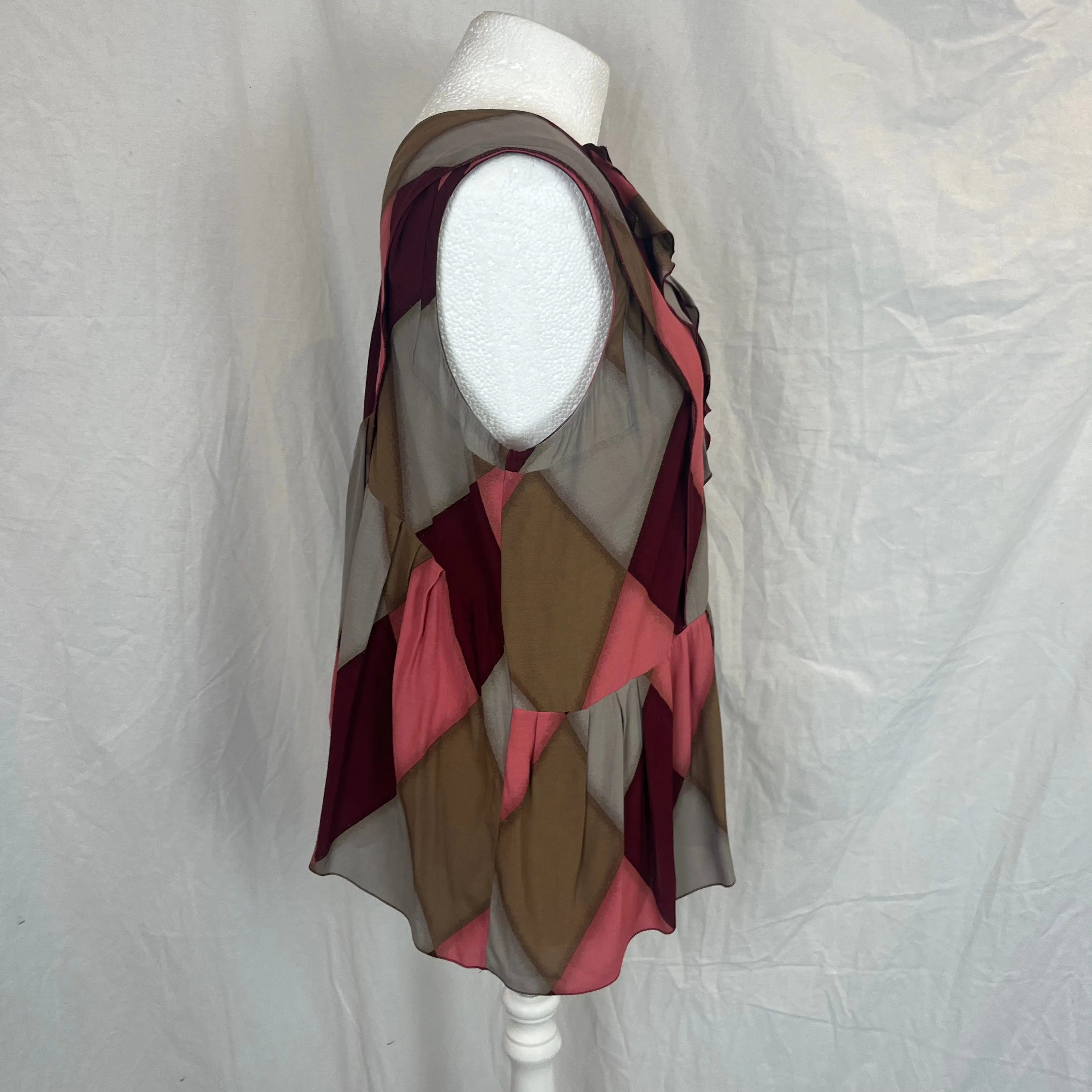 Marni Rose, Merlot & Grey Harlequin Print Sleeveless Top S