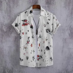 Men's Fashion White Collar Printed Shirt X1597175