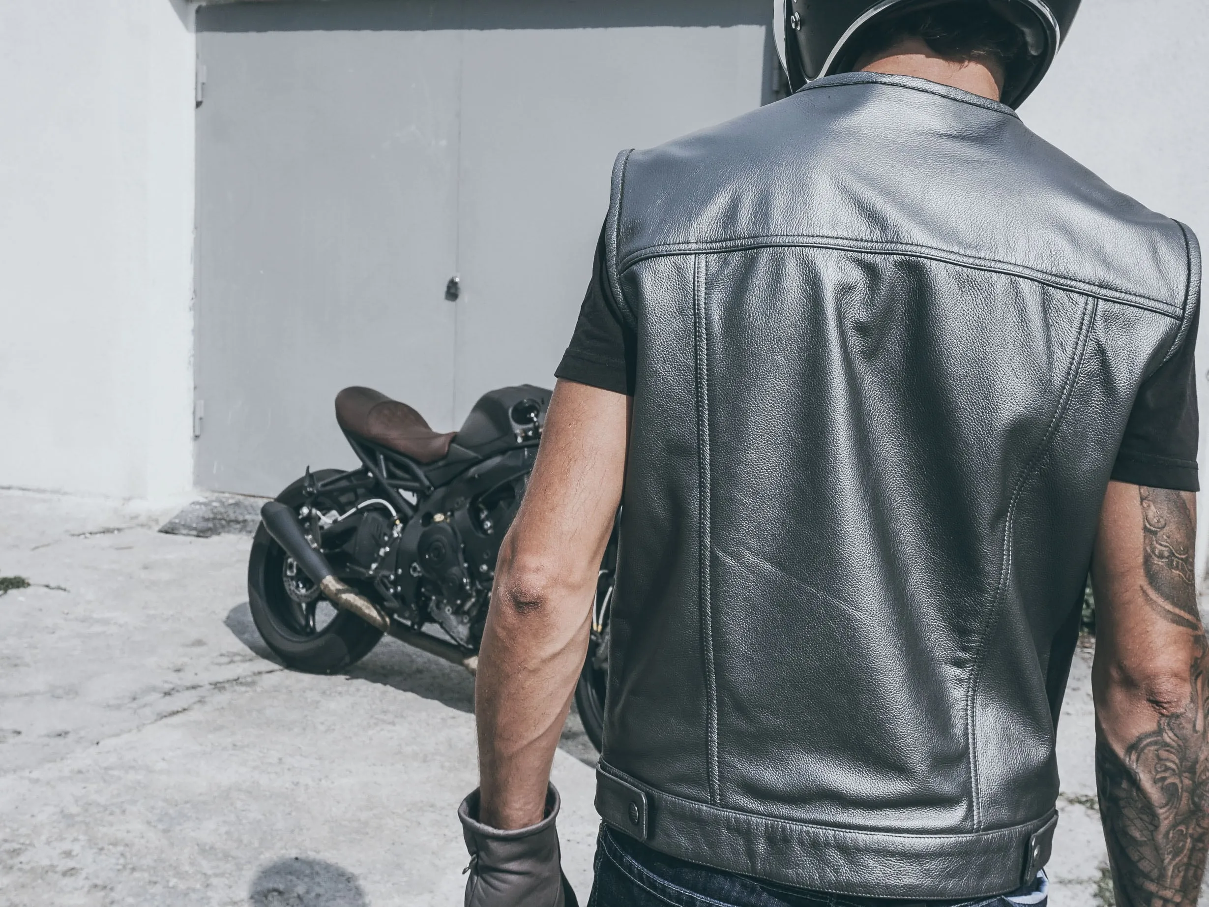 Motorcycle Club Leather Vest, Grey