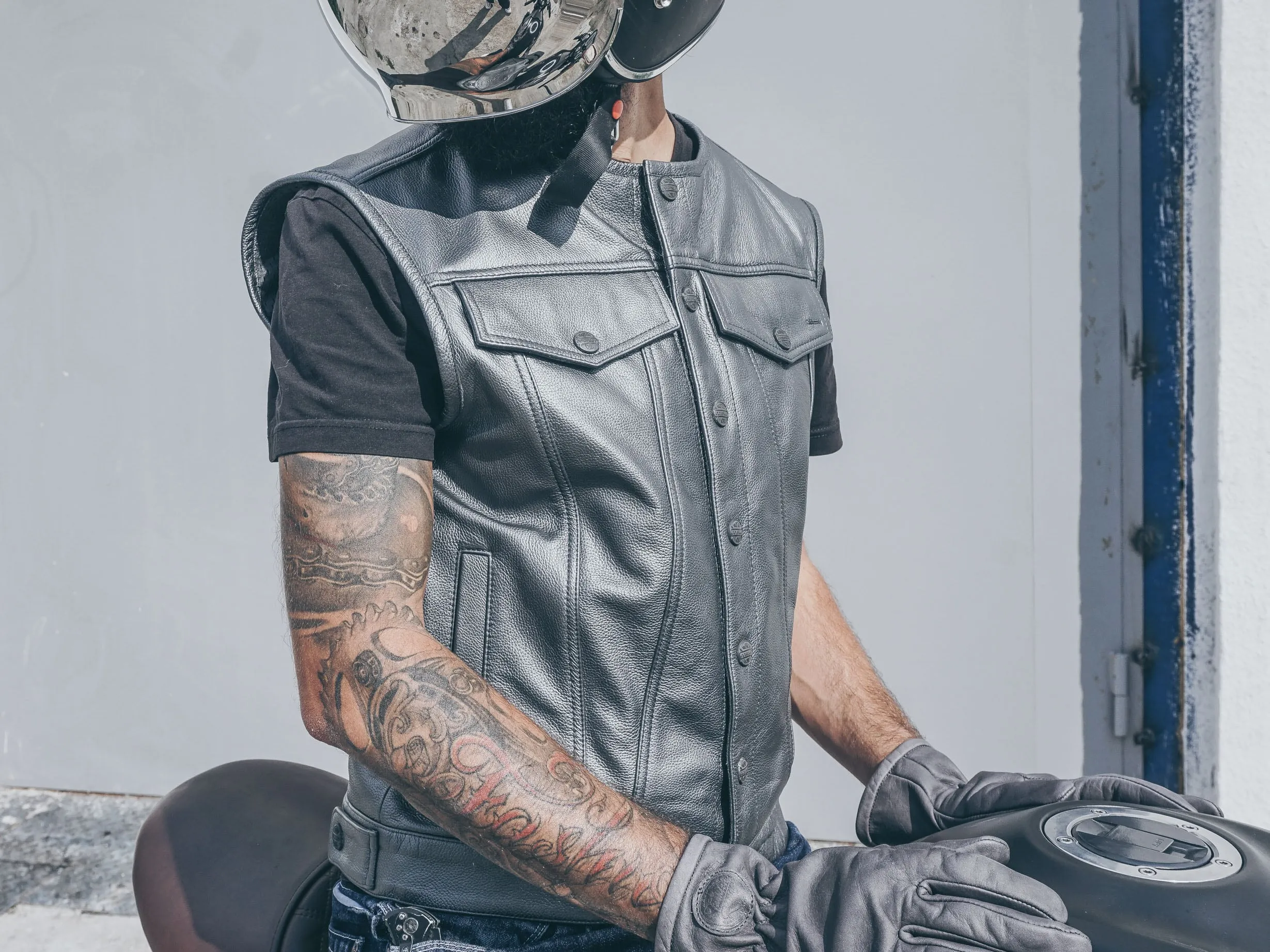 Motorcycle Club Leather Vest, Grey