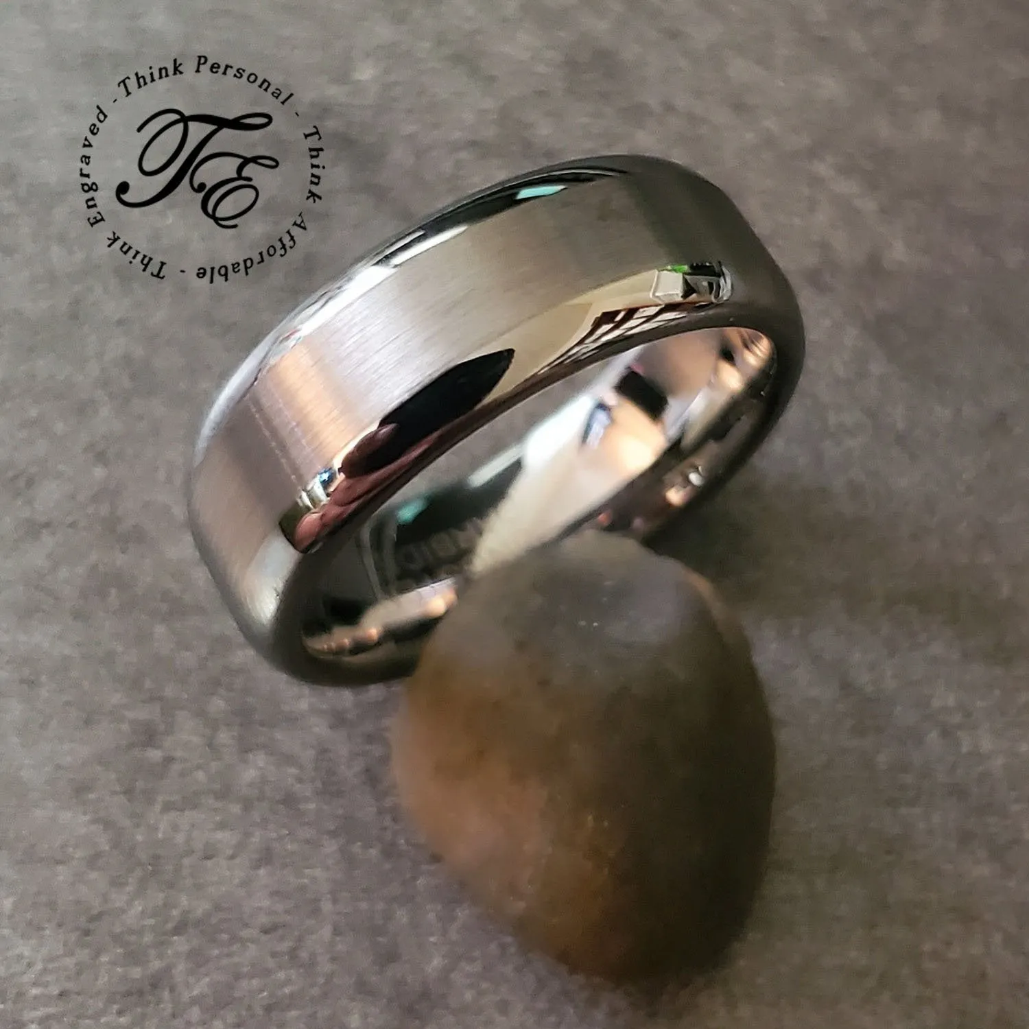 Personalized Men's Tungsten Wedding Ring - Brushed Steel Outer Band