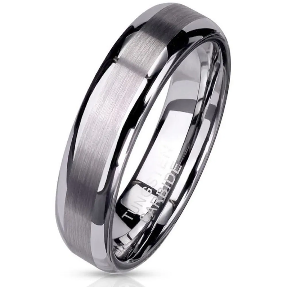 Personalized Men's Tungsten Wedding Ring - Brushed Steel Outer Band