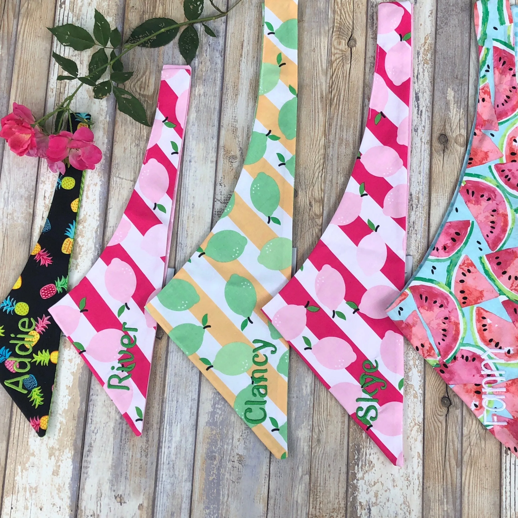 Pineapples, Pink Lemons, Limes and Watermelon Personalized Dog Bandanas