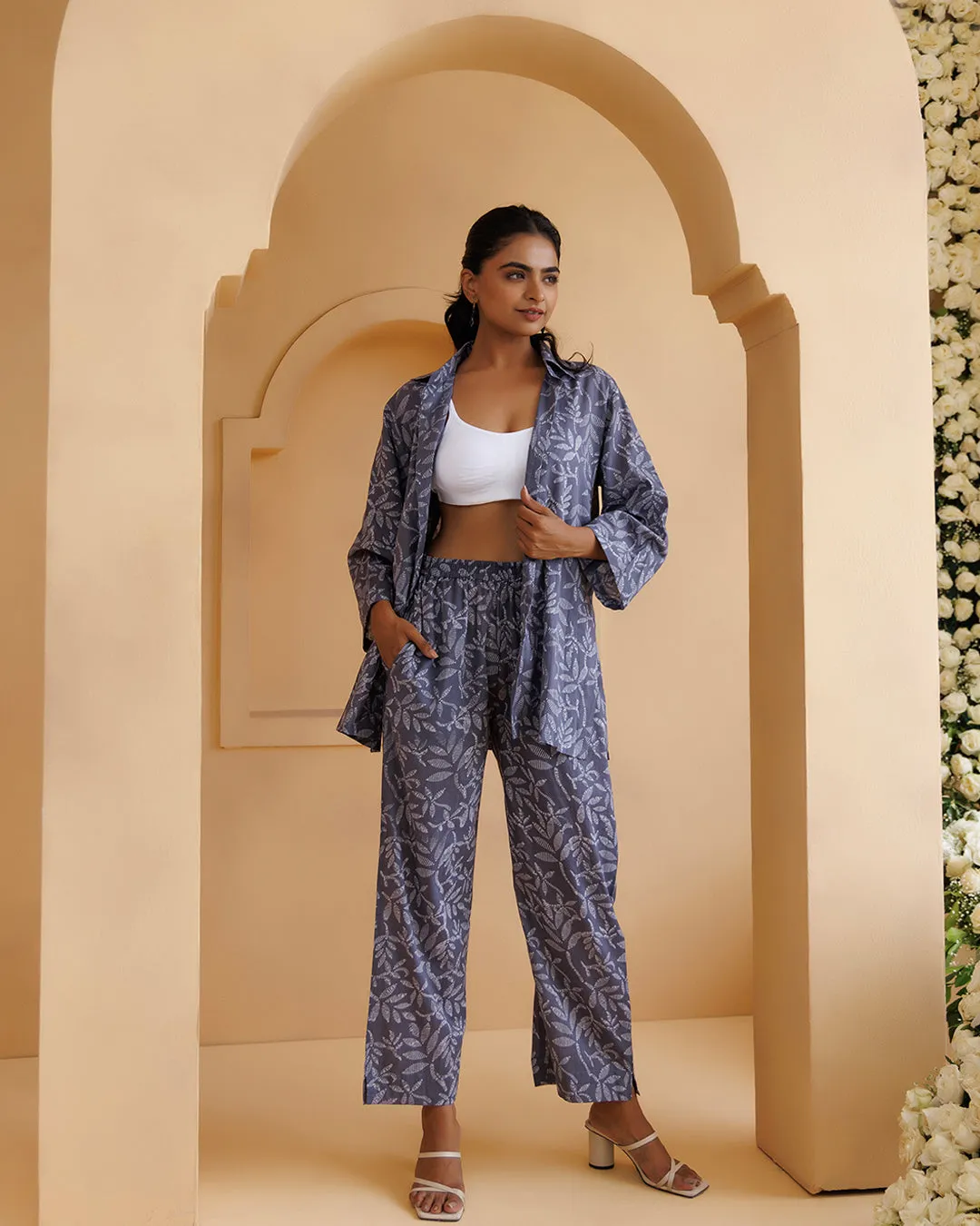 Qala Grey Printed Mulmul Co-ord Set