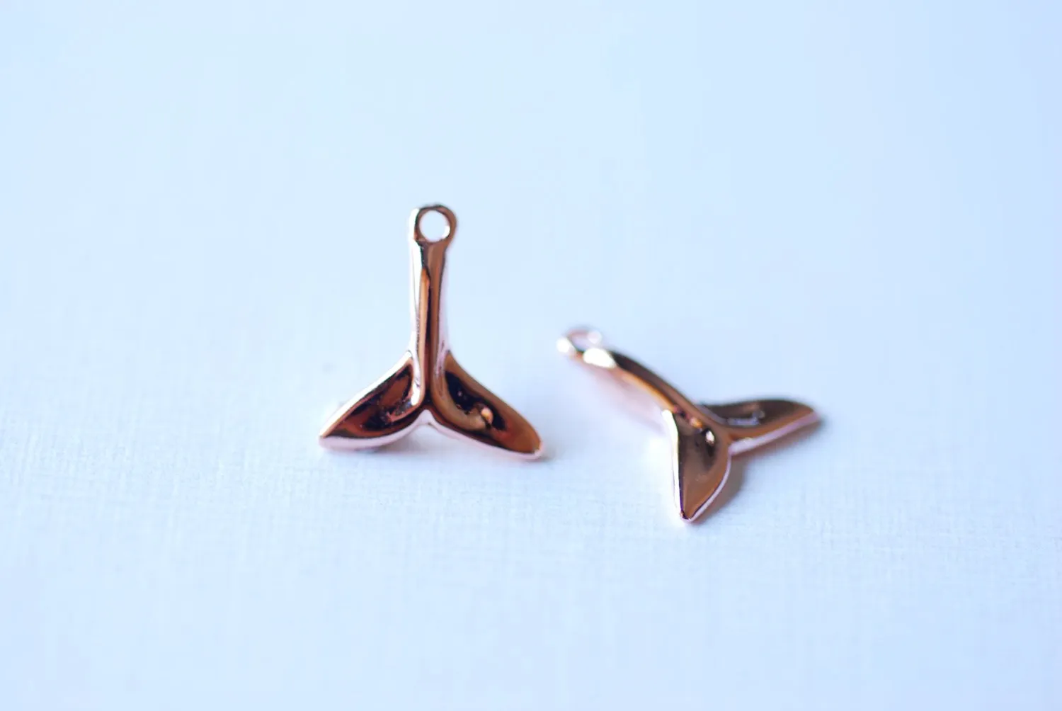 Shiny Rose Vermeil Gold Dolphin Fin Tail Charm - 18k gold plated over sterling silver, Rose gold Dolphin tail, rose gold whale tail,106